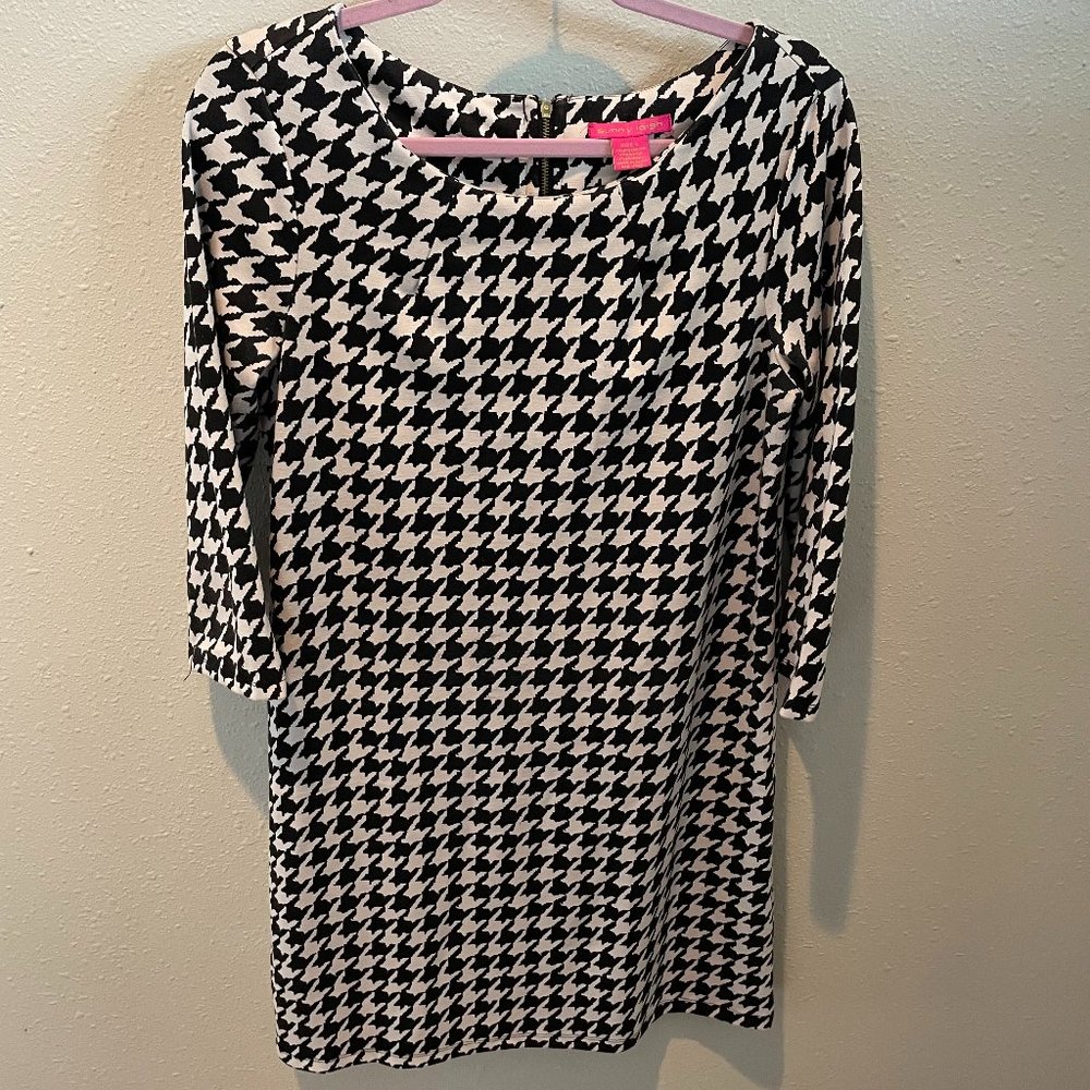 Sunny Leigh Black and White Polyester Dress with Exposed Back Zipper, Size Large